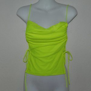 Salty dayglo/neon swim top with draped neckline and side ties